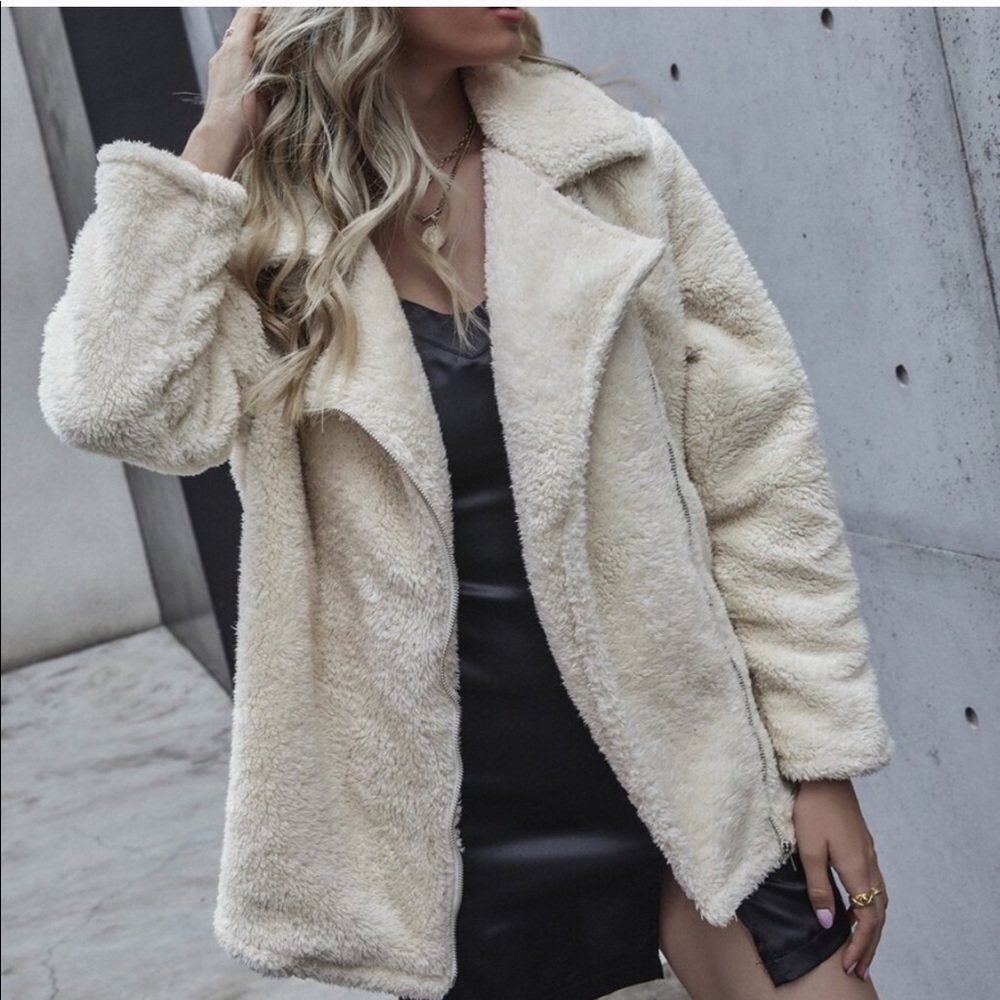 Beige Teddy Jacket - Picture 1 of 5
